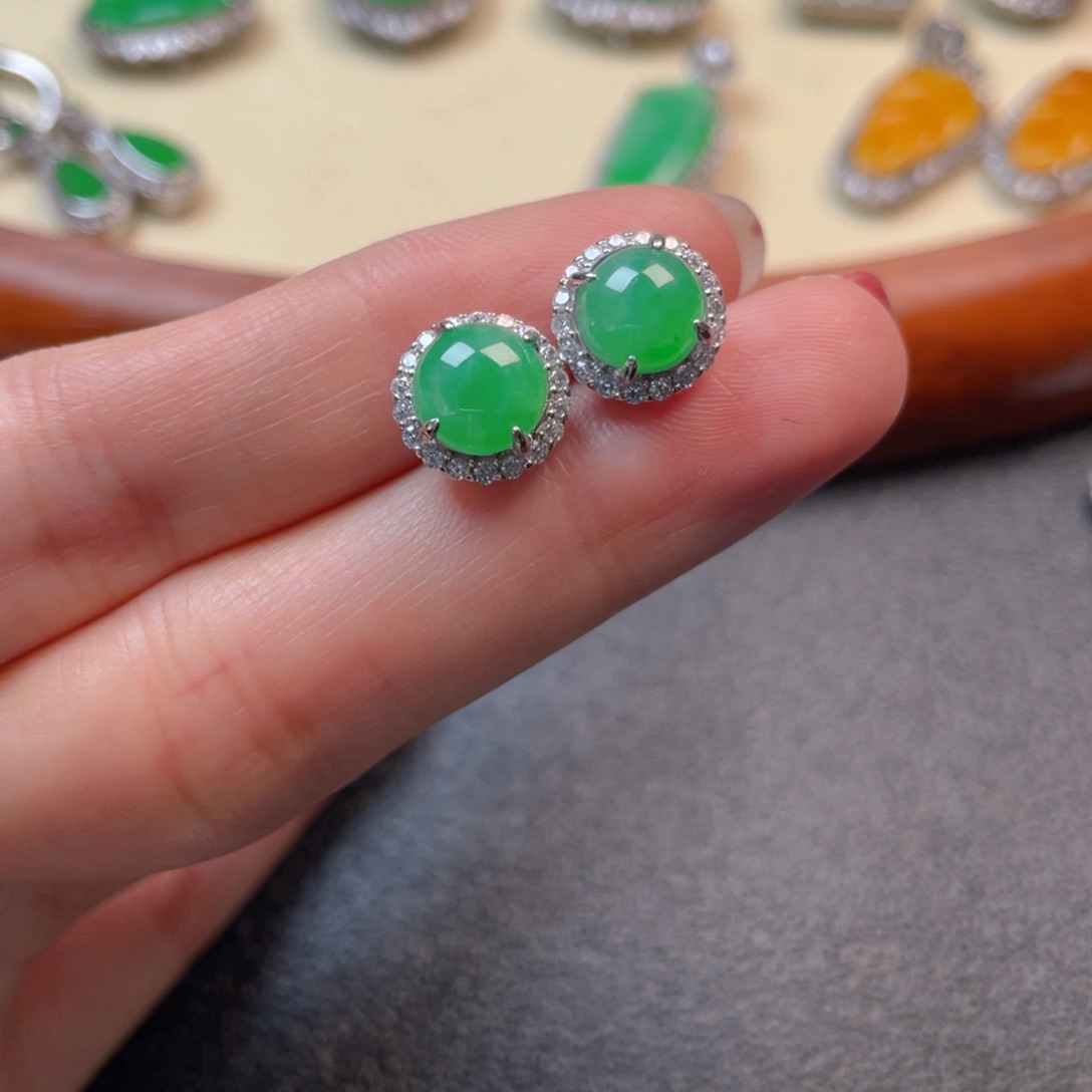 翡翠吊坠(不含链)银S925镶嵌耳钉