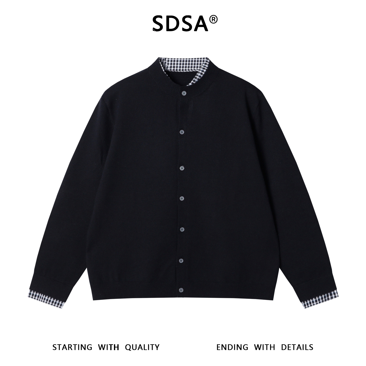 SDSA男士秋冬新款痞帅男装潮牌拼接假两件纽扣开衫针织衫百搭毛衣