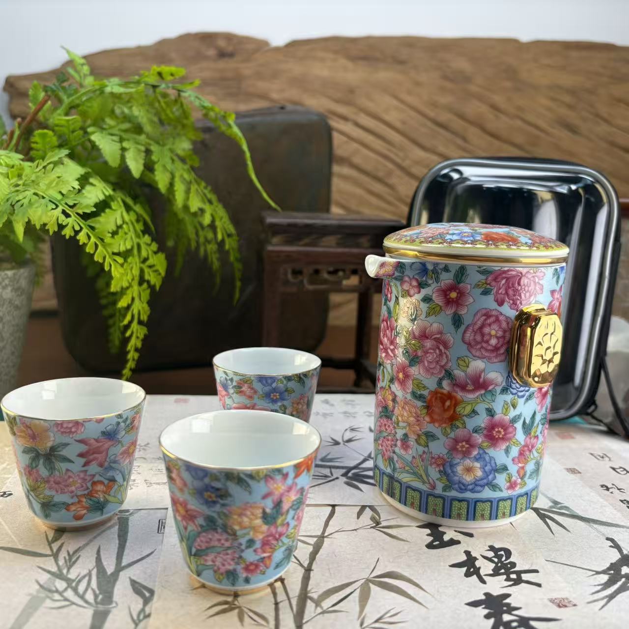 珐琅彩万花蓝旅行快客-5601