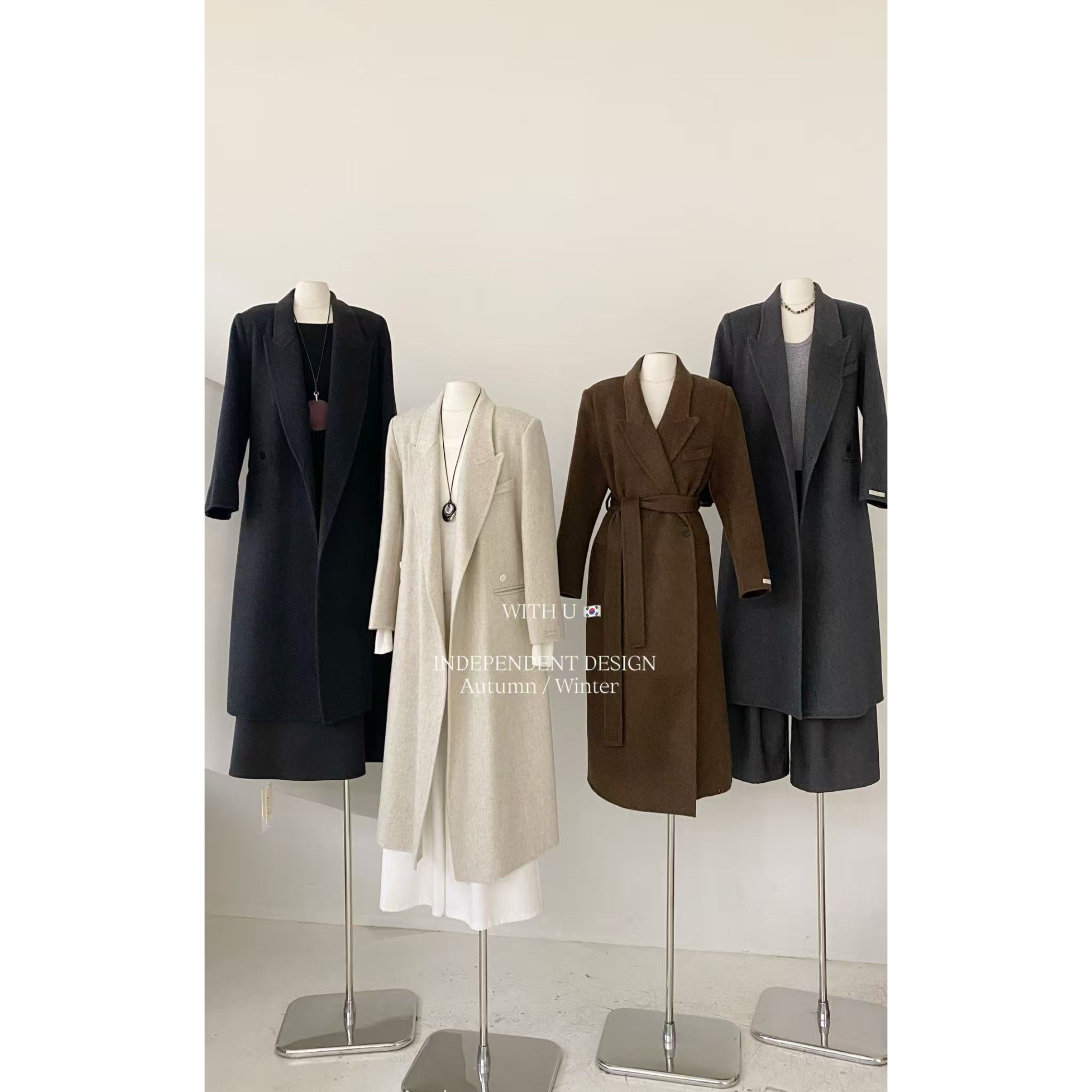 With U（9wt2516#）100羊毛 配腰带双面羊绒翻领长款大衣外套10-25