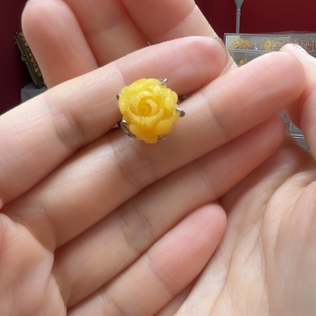 琥珀裸石银S925镶嵌12戒指