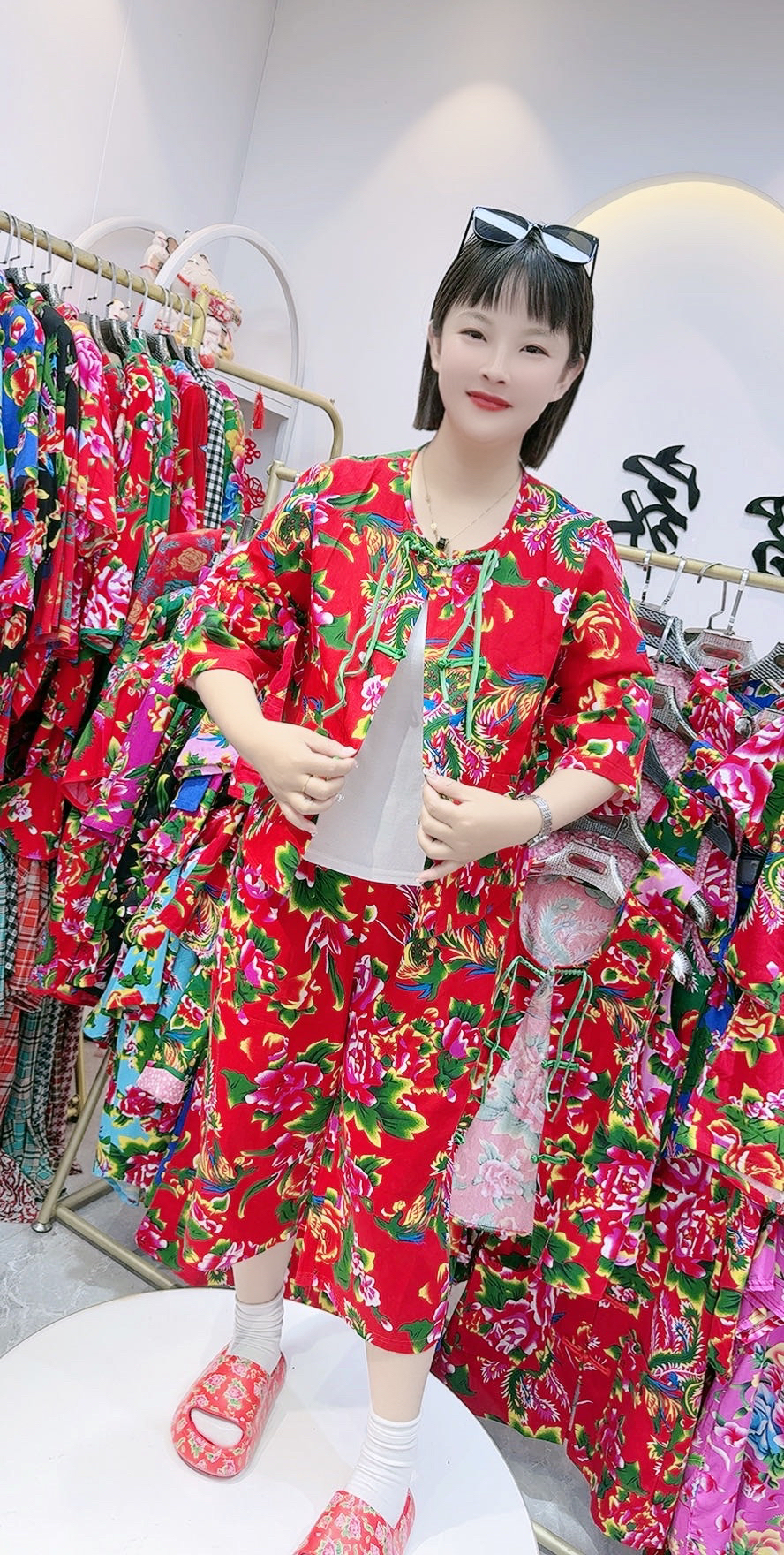 东北大花七分袖流苏小衫上衣