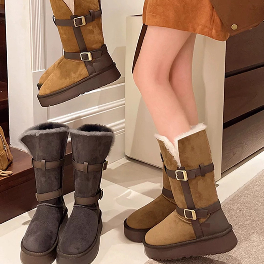 16915-厚底增高雪地靴女2025冬季新款小个子加绒加厚棉靴子爆款