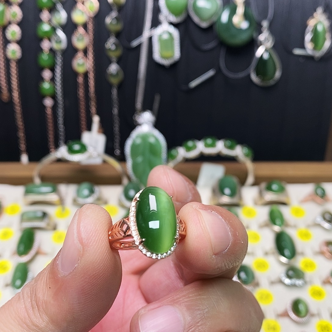 和田玉（碧玉）银S925镶嵌戒指