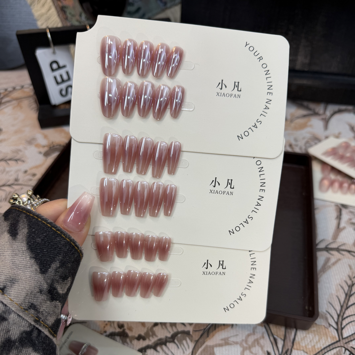 （海莉腮红）玻璃珠猫眼渐变显白高级手工穿戴甲