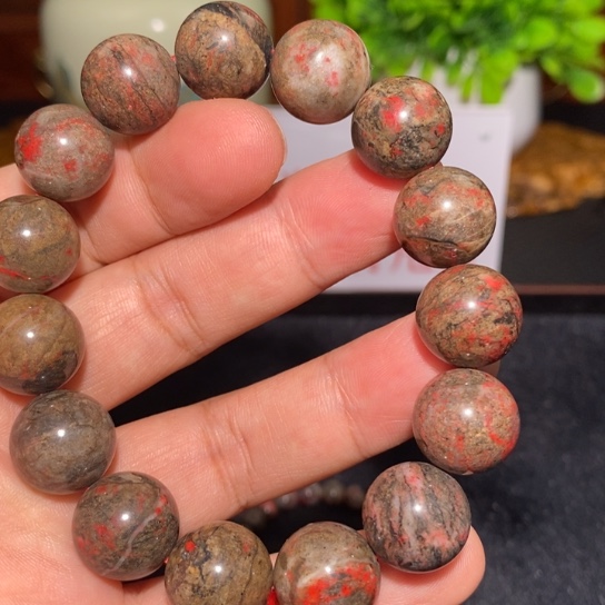 金***蝉天然辰砂原石手串