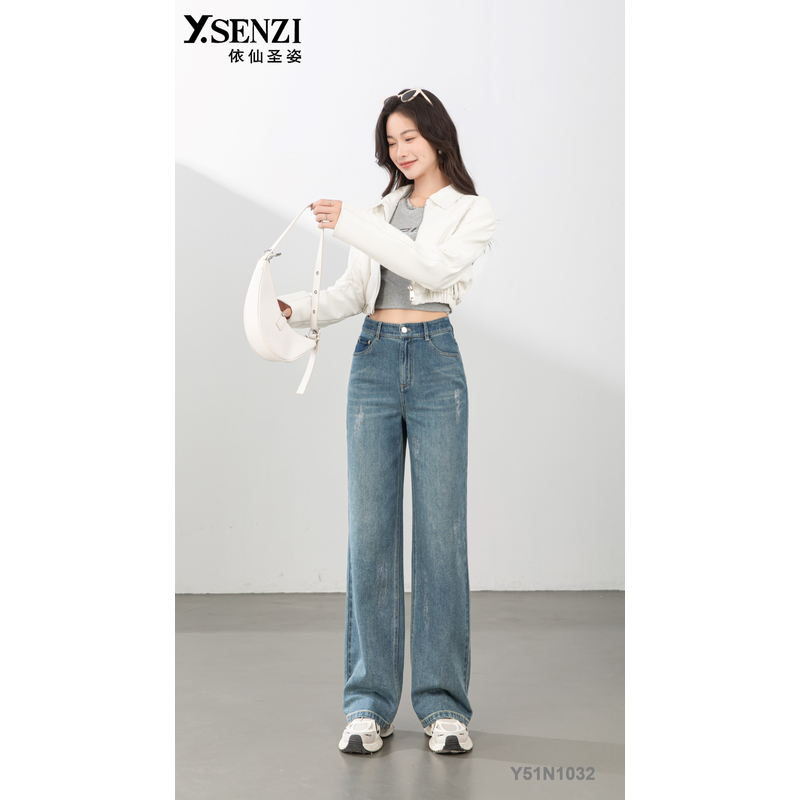 依仙圣姿Y51N1032牛仔女裤2025春季显高显瘦弹力时尚正品长款筒裤