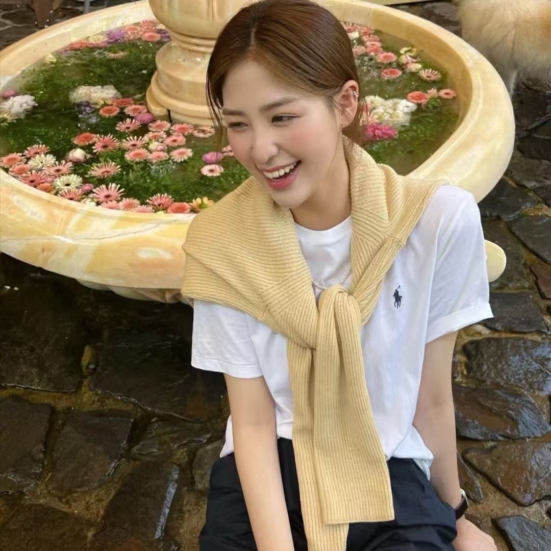 NANYOUL12夏季经典小马纯色多巴胺宽松刺绣圆领短袖