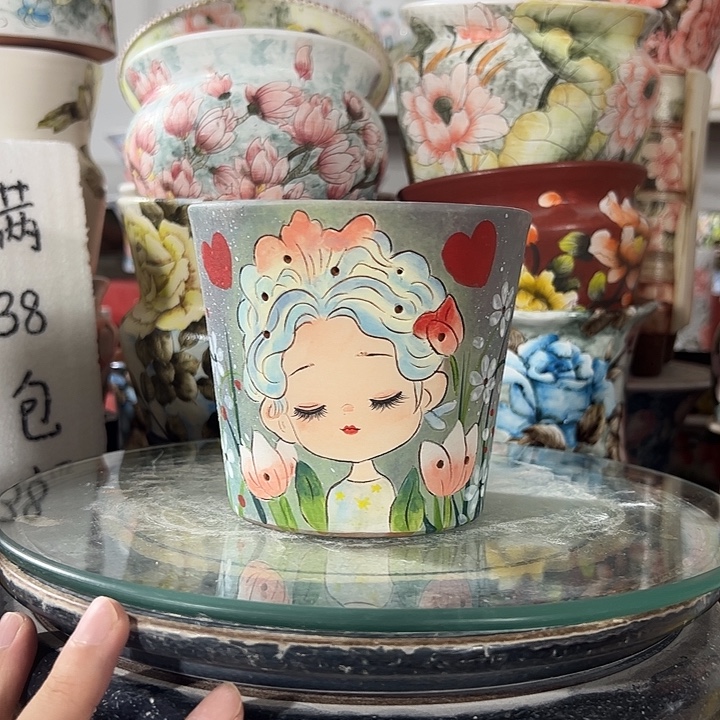 景德镇手绘花盆满38包邮偏远地区除外