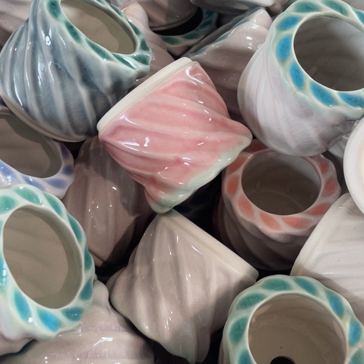 陶瓷6*5.5 半手工花盆浮力炸随机3个