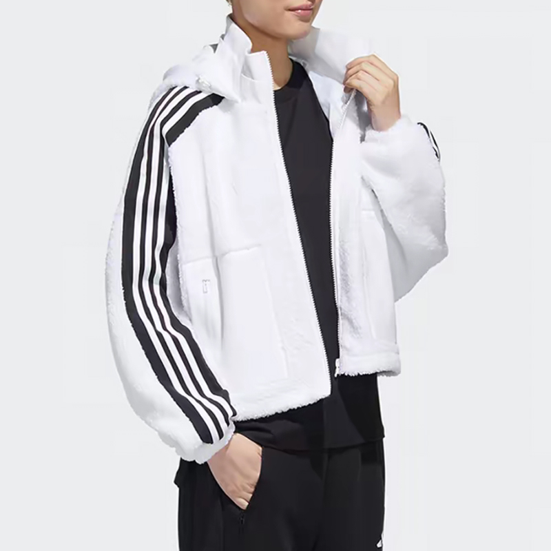 清货 阿迪正品 Adidas 拼色羊羔绒休闲保暖连帽夹克 GM1424