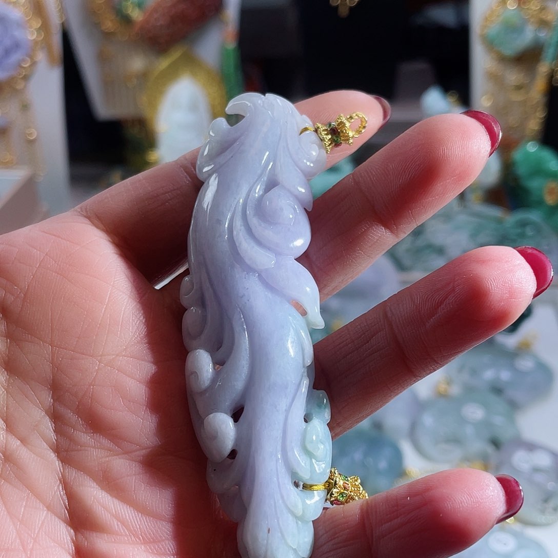 翡翠颈饰未镶嵌紫色凤凰弯弯