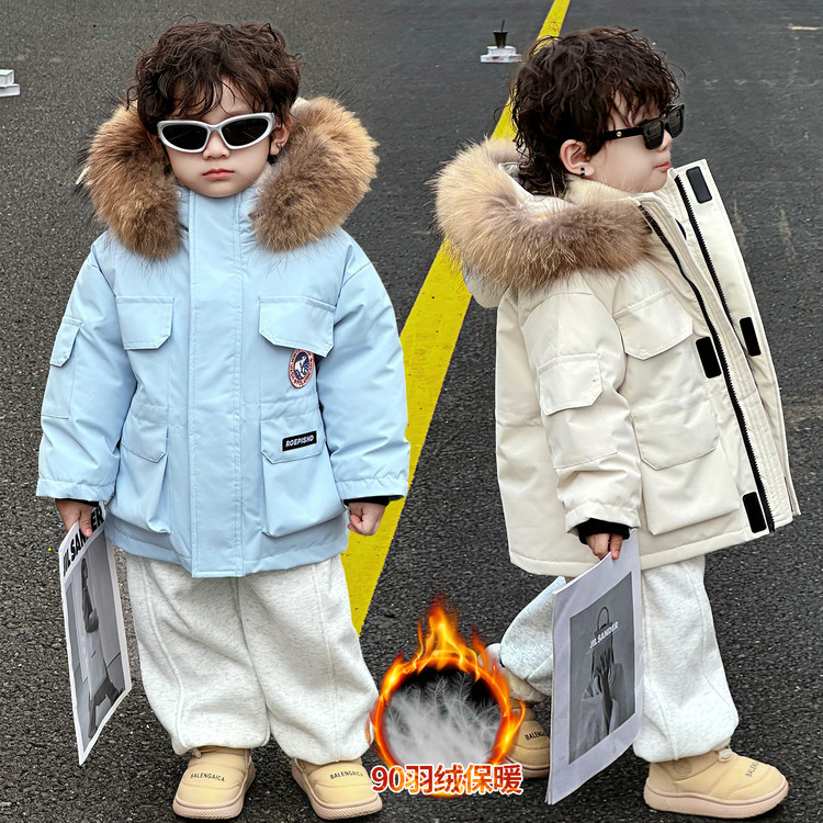 波司登联名休兽儿童羽绒服男童白鸭绒2025冬季加厚宝宝外套中长款