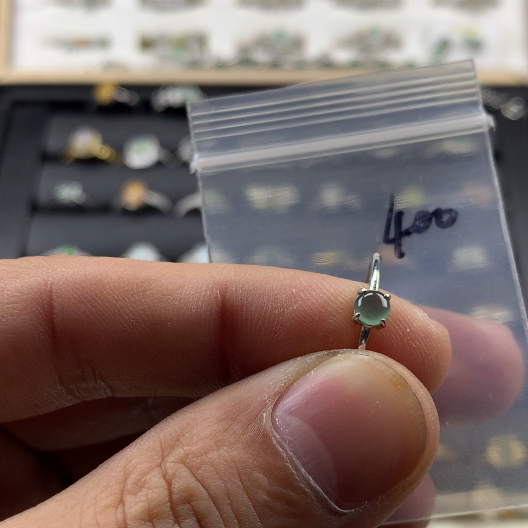 翡翠银S925镀金镶嵌戒指400