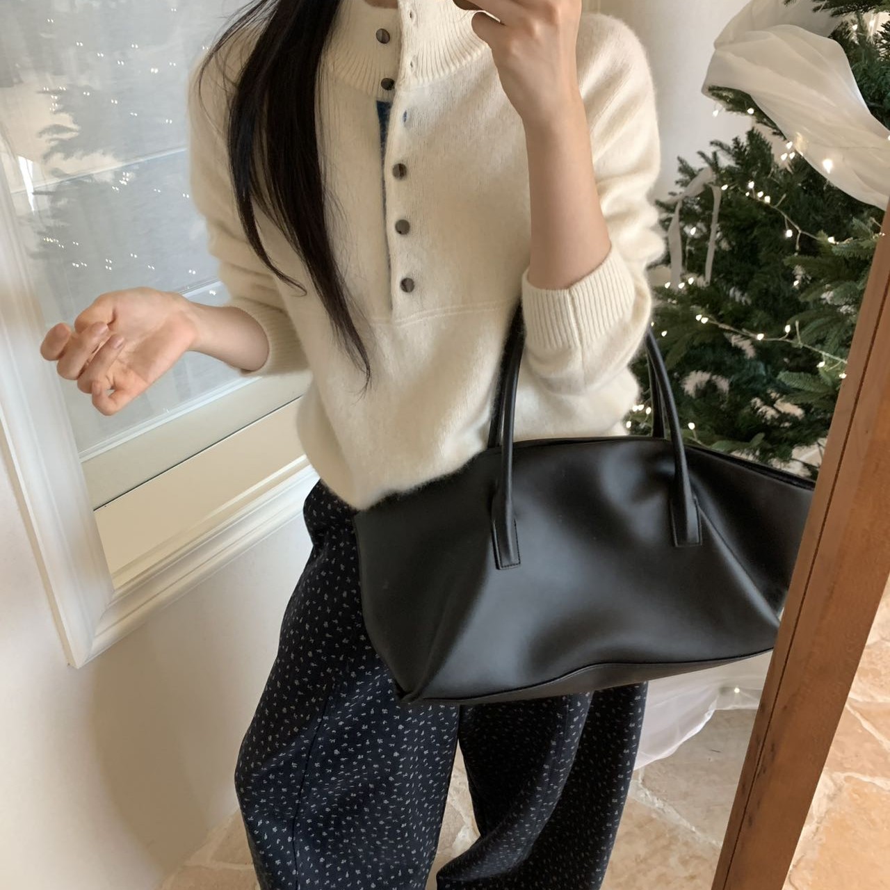 羊毛➕兔毛半高领排扣毛衣668838