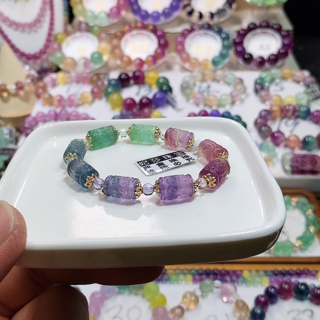 萤石手链未镶嵌独角兽小桶珠8.5m