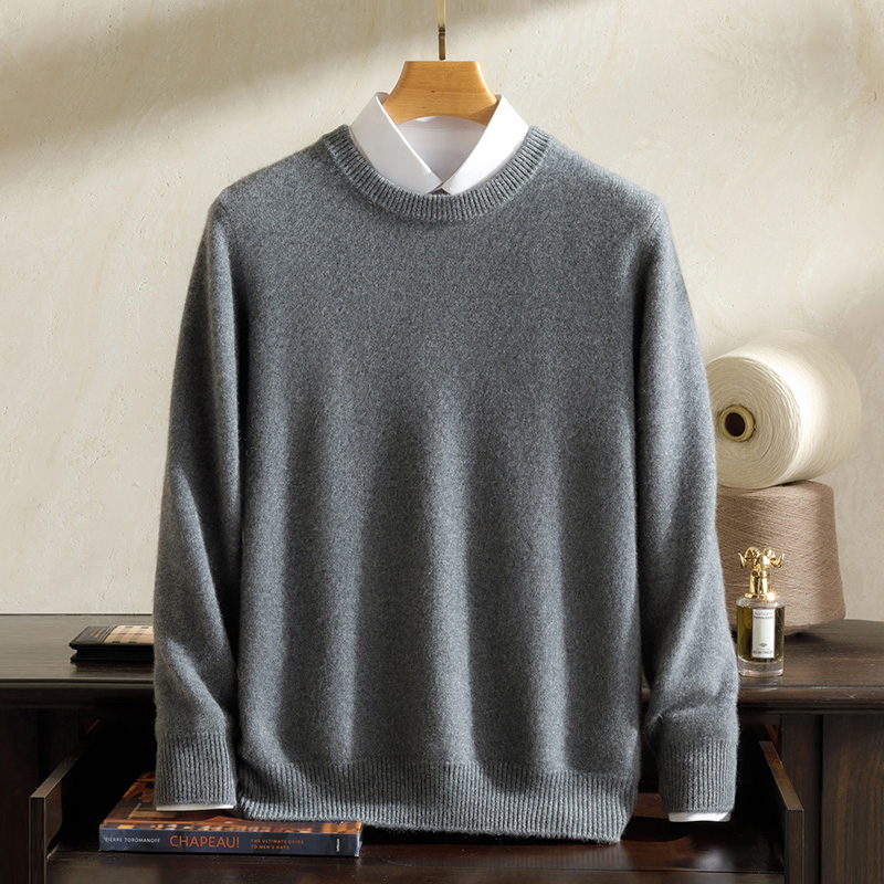 100%山羊绒衫男士圆领七针加厚套头针织衫商务休闲百搭毛衣打底衫
