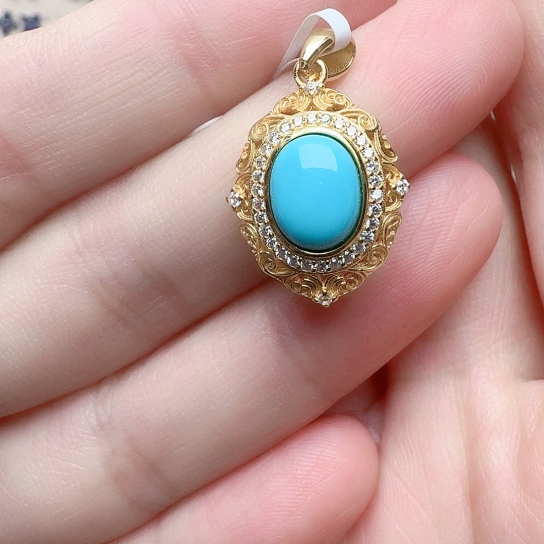 绿松石吊坠(不含链)银S925镶嵌吊坠