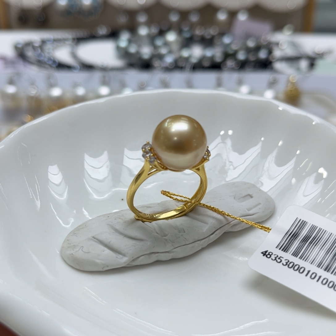 银S925镶嵌海水珍珠戒指11-12mm