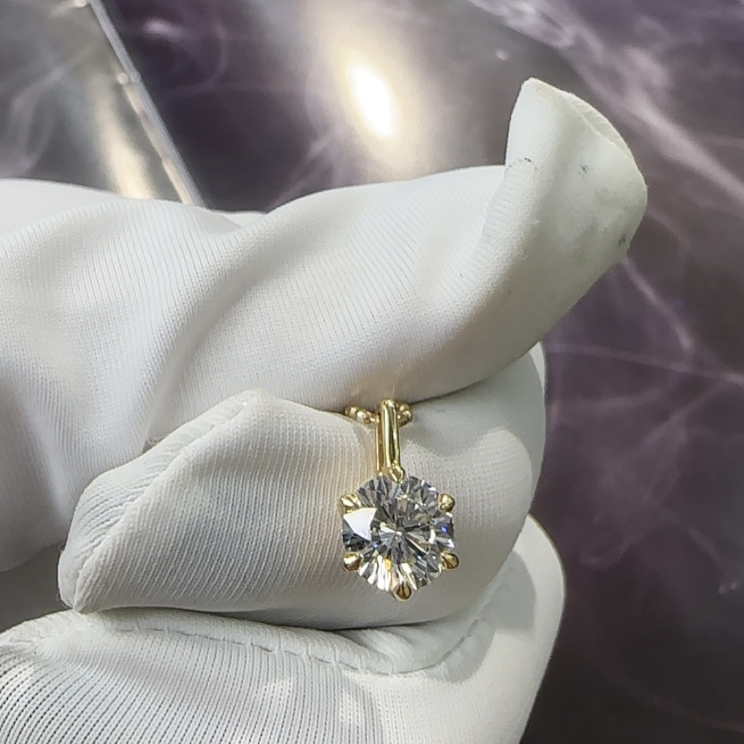 实验室培育钻石18K金6爪吊坠 -1克拉-单坠