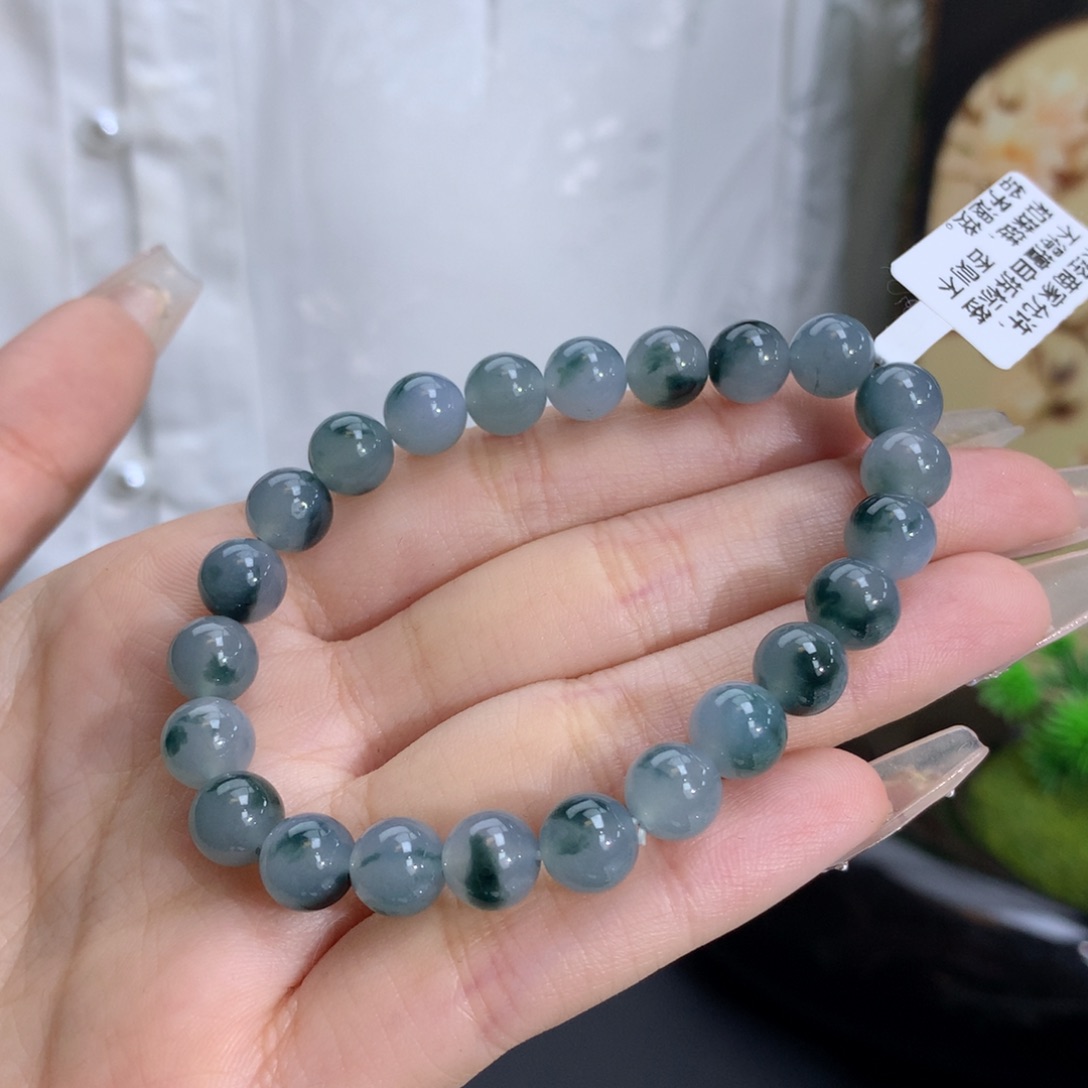 翡翠颈饰未镶嵌卡7.9冰胶蓝底飘浓蓝花