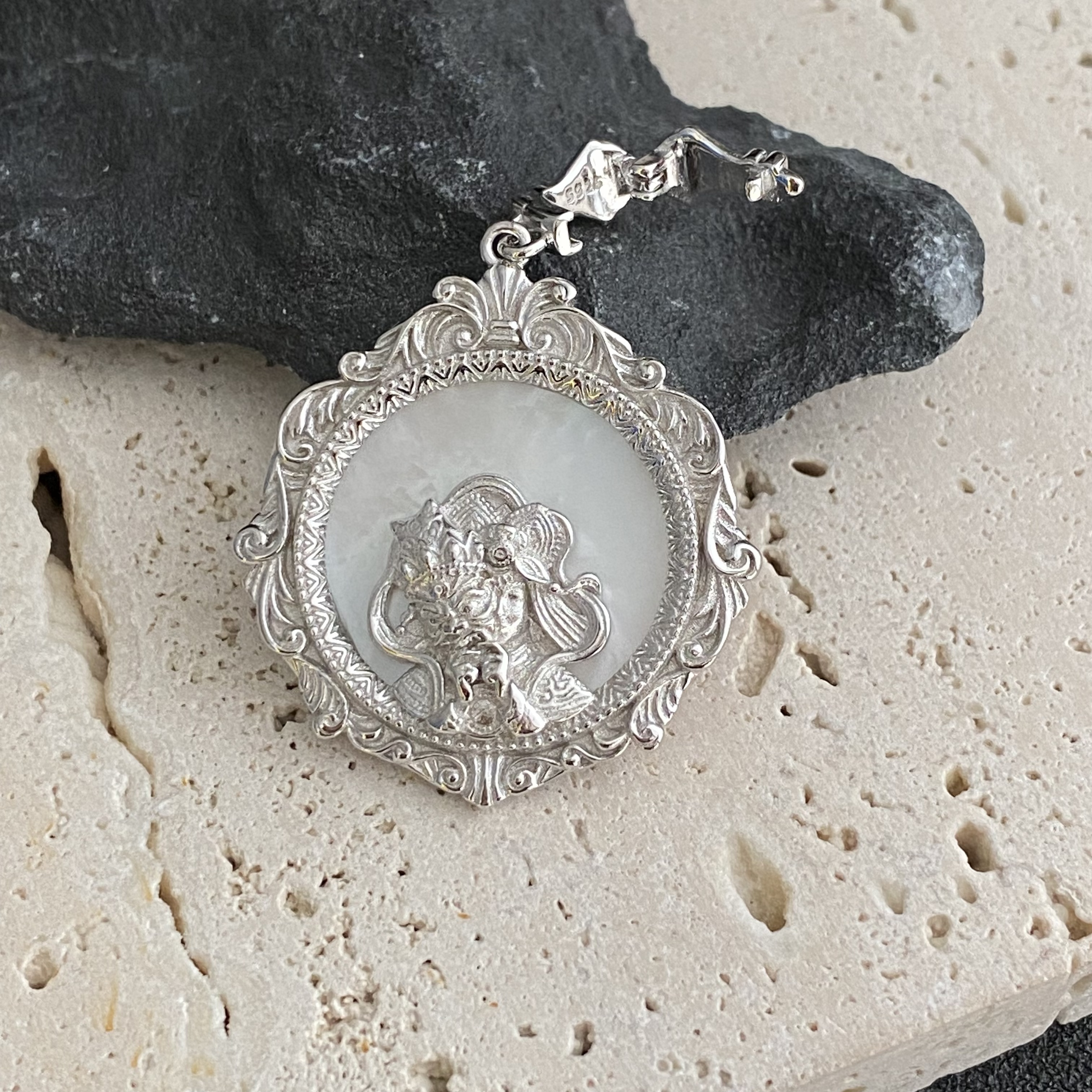 吊坠925银 白贝面具人像扎基拉姆随意扣吊坠(不含绳链) DY21170