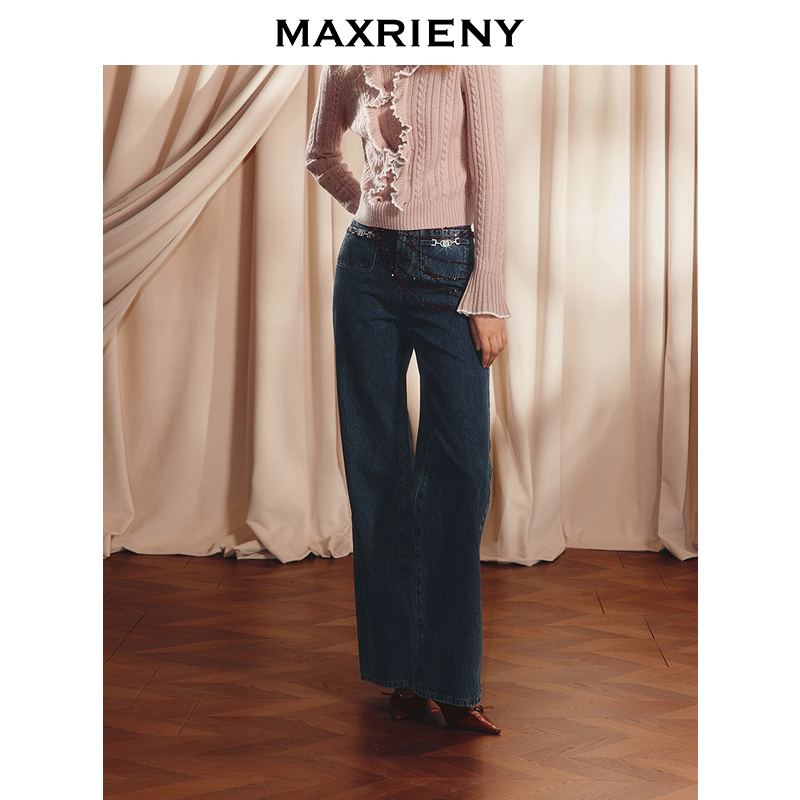 【商场同款】MAXRIENY美式复古阔腿牛仔裤女25秋款乡村巴恩风长裤
