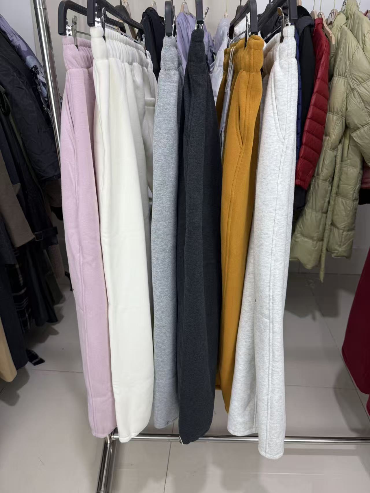 加绒保暖直筒裤收紧高腰女裤（短绒）