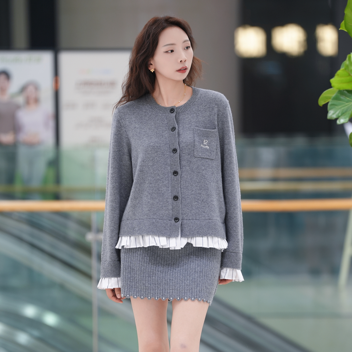 FIZZFLY新款花边拼接学院风秋冬针织开衫