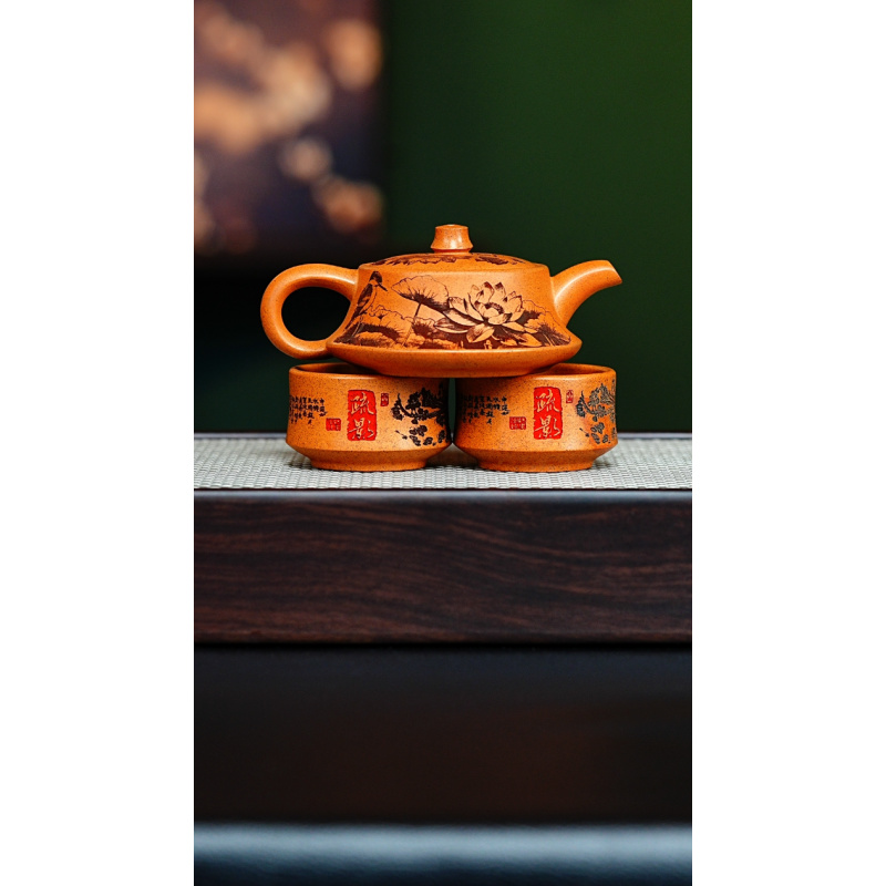 宜兴紫砂 柱础 天星泥 赵云静（一壶两杯）h374