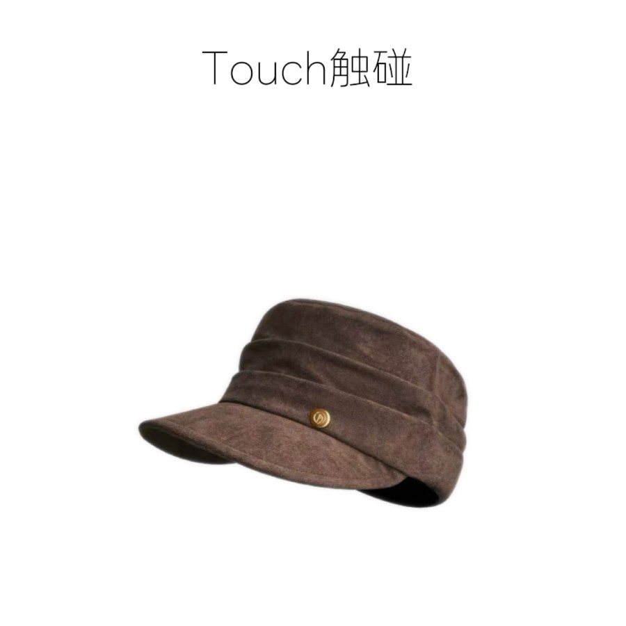 Touch触碰 麂皮褶皱马术平顶帽2025新款复古做旧休闲报童帽