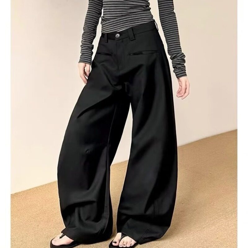 高级感廓形弯刀西裤男女款春季新款宽松直筒垂感拖地休闲长裤男潮