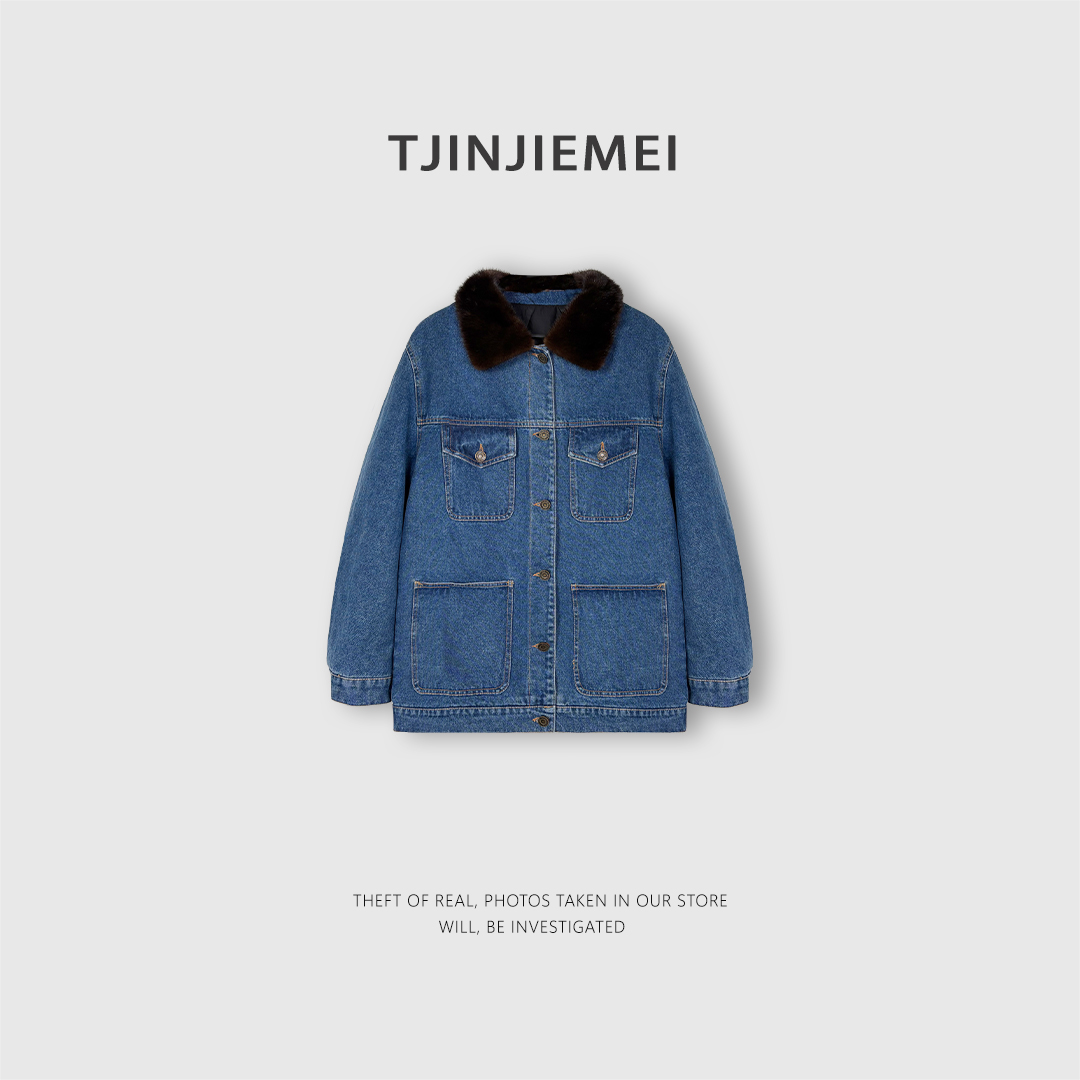 T井姐妹【牛仔蓝】设计感精致牛仔水貂领鹅绒服ERF2512-25966