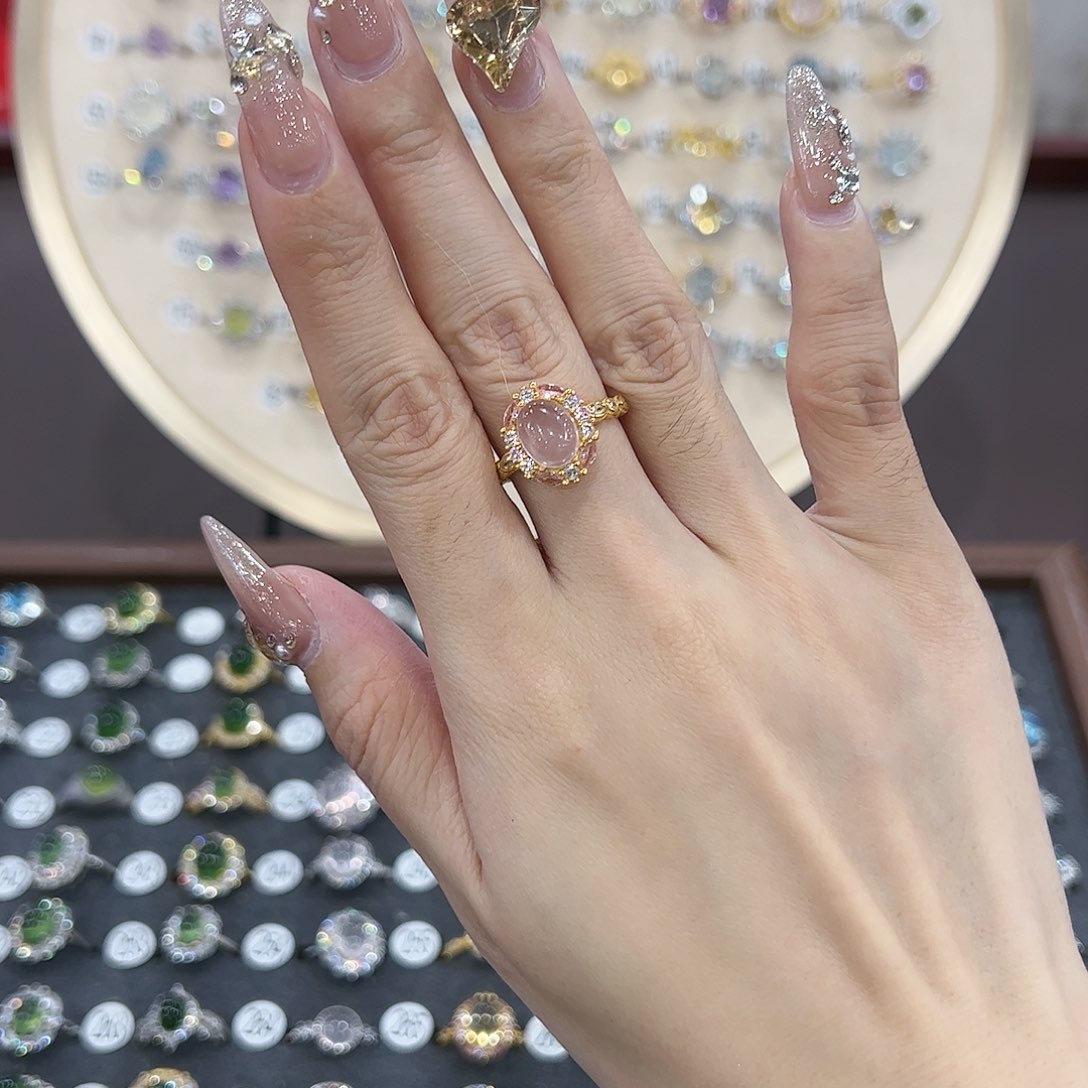 蛇纹石玉戒指银S925镶嵌