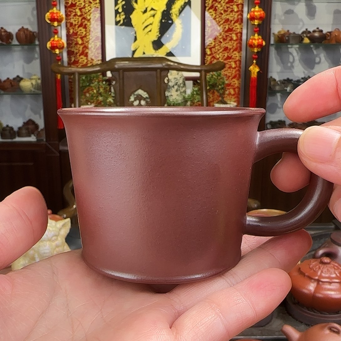紫砂茶壶直筒耳杯石红