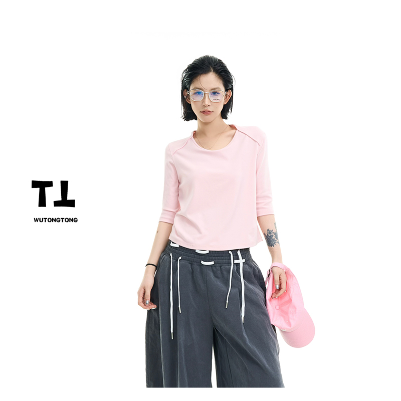 吴童童现货【聆音】夏季圆领短袖T恤衫女百搭纯色净版上衣62332