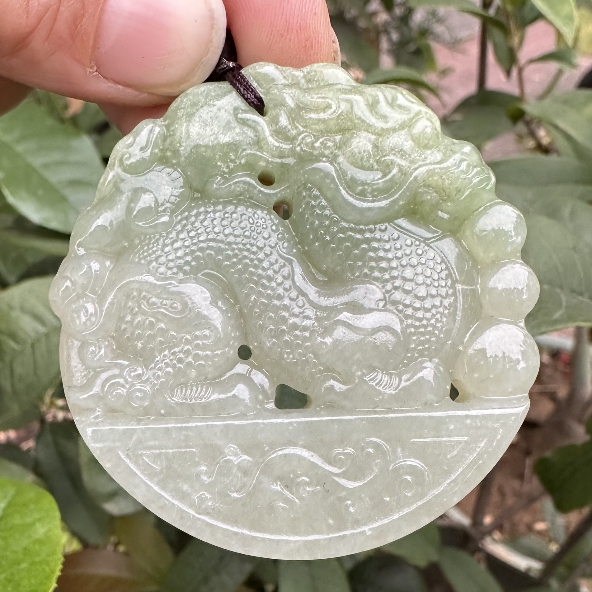 和田玉翠青挂件龙牌卡55