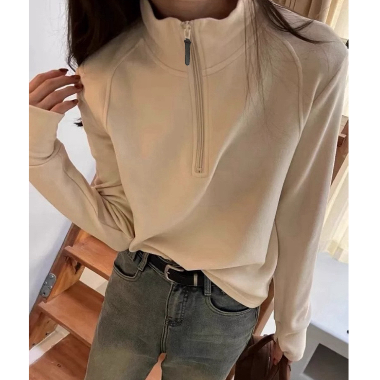 德绒半拉链卫衣女装秋冬洋气内搭打底衫休闲百搭立领套头上衣