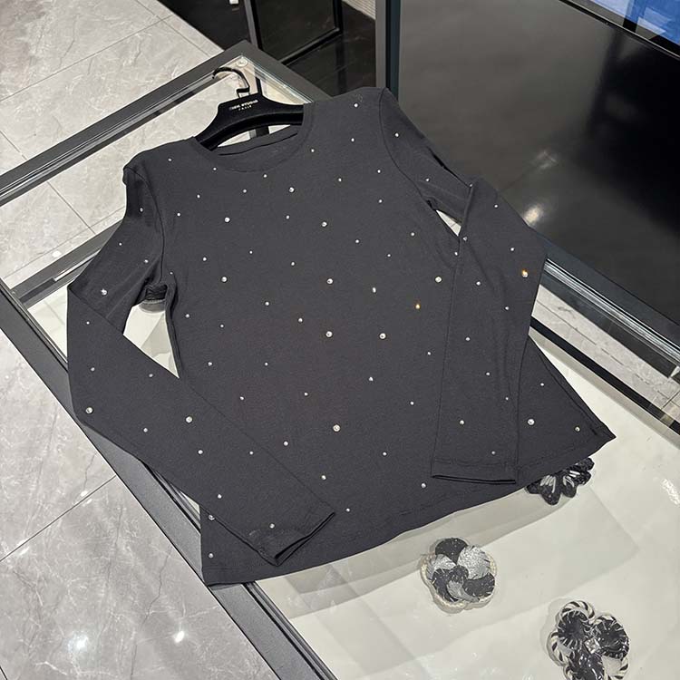 25年春新品重工微闪珠饰高支棉轻薄叠穿两件套上衣T恤-YS11019