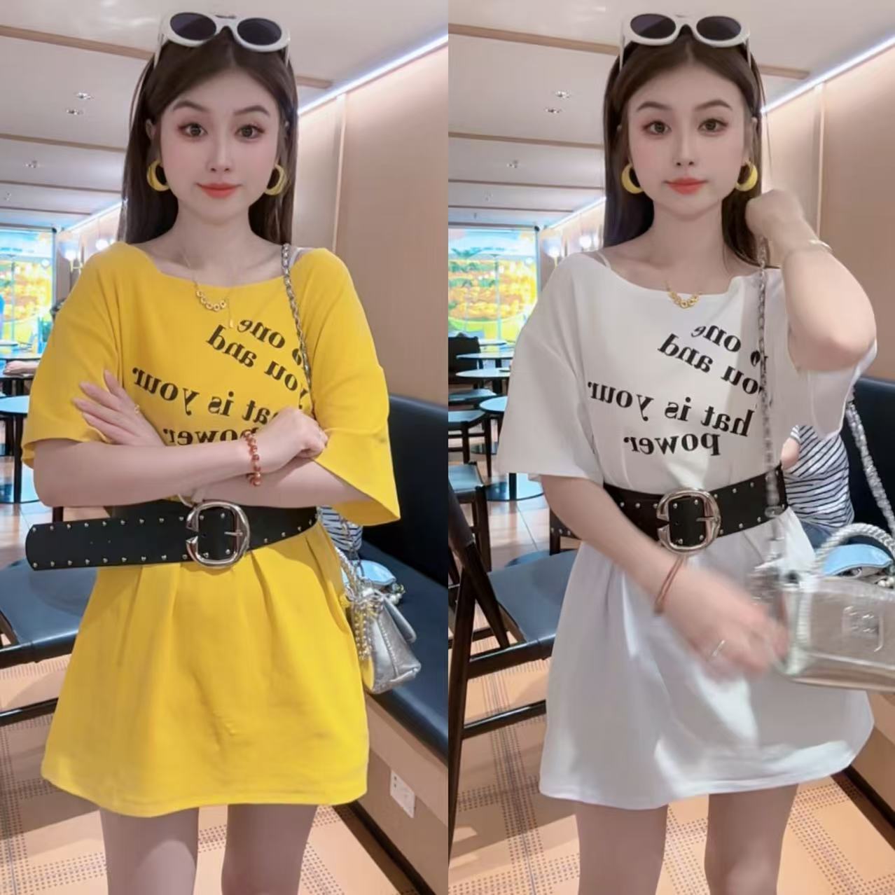 【月月专享】枫叶书签&韩版辣妹风印花斜肩腰带连衣裙 XXJ-Z00823