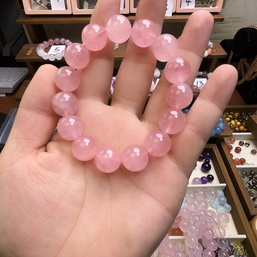 水晶未镶嵌手链天然粉水晶