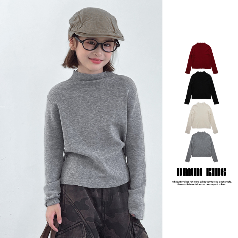 嗒囜【叠穿小画布】纯色秋季内搭儿童弹力小高领宽松套头长袖针织衫