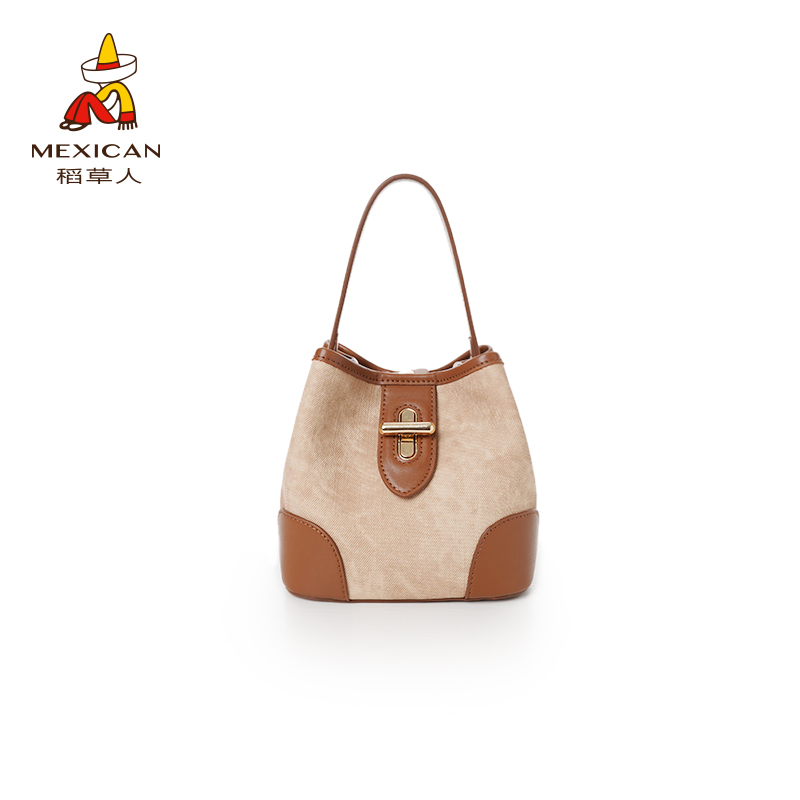 Mexican/稻草人2025春季新款简约复古风时尚百搭单间斜挎水桶包