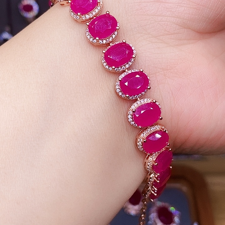 心***缇银S925镶嵌红宝石手链