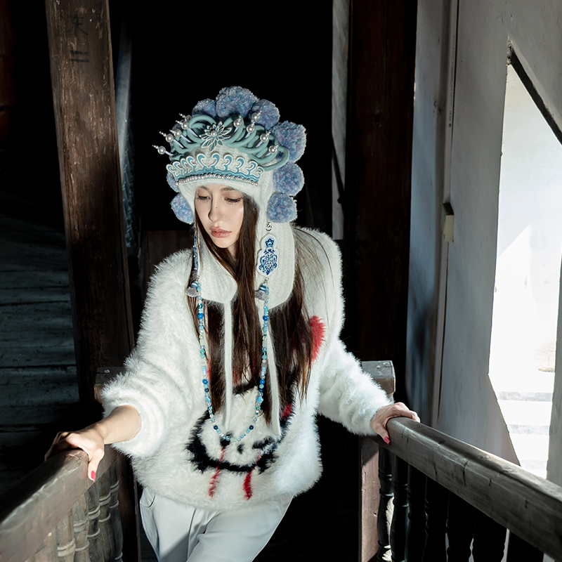 芽小七原创设计手工白娘子毛线帽国风神话元素针织帽灵动仙气保暖