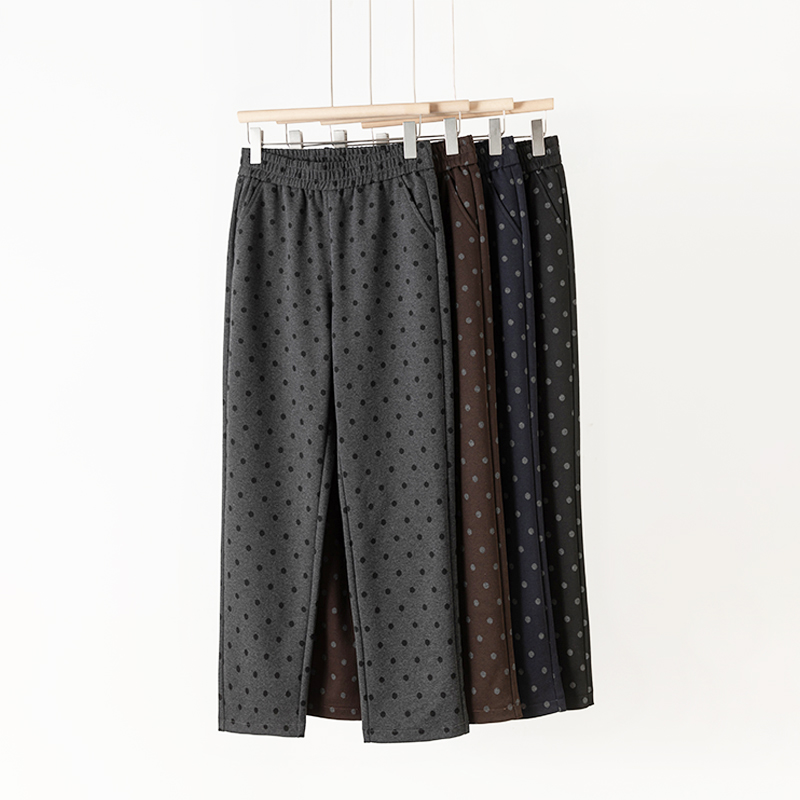 秋冬波点提花松紧腰弯刀裤高腰显瘦窄版直筒裤休闲裤百搭哈伦女裤