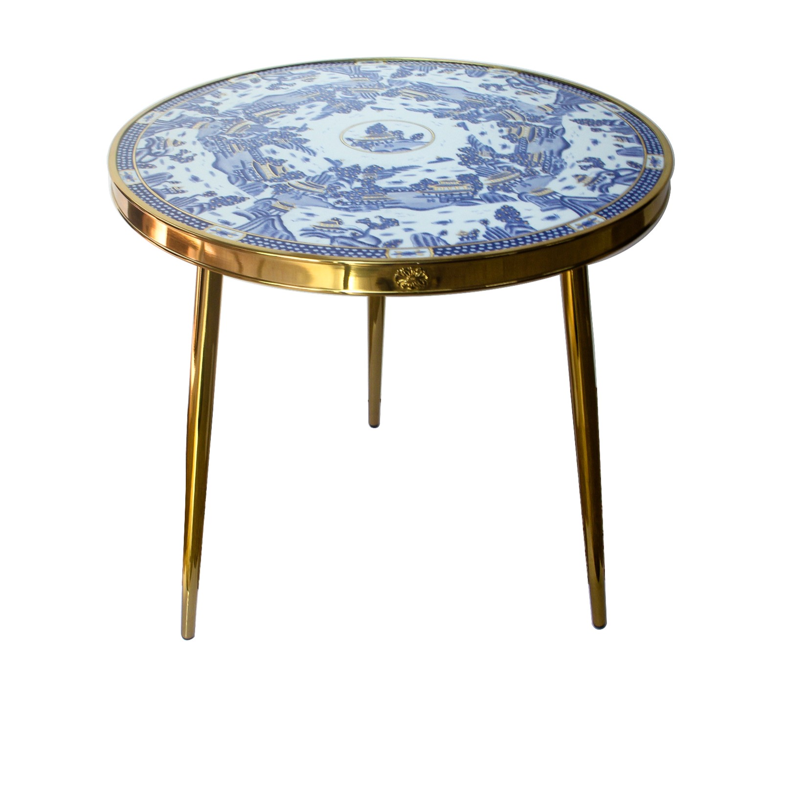 【奇居亭】轻奢中式古典陶瓷配铜青花山峦小圆桌家用#J-2046-MS07