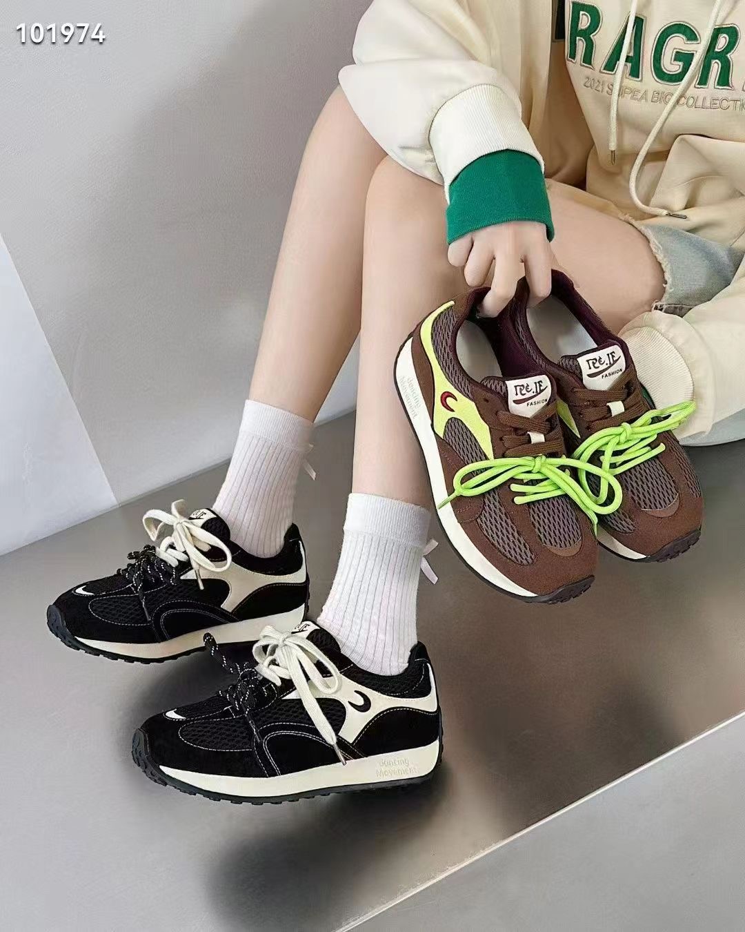 复古厚底阿甘鞋2025新款德训鞋街头风时尚休闲鞋拼色百搭透气鞋子