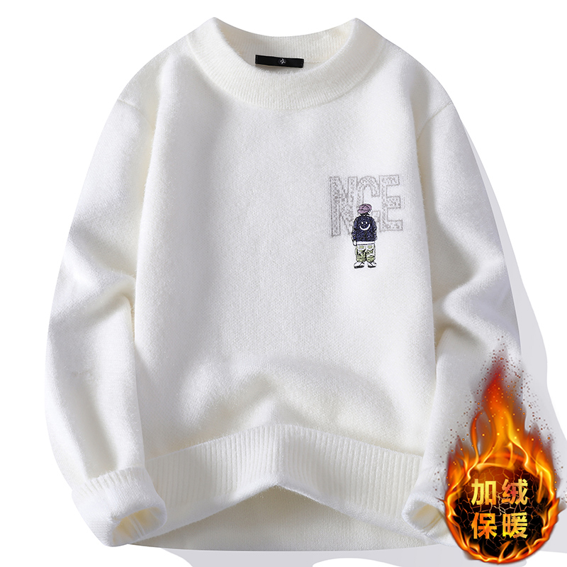 【高品质】2025秋冬季半高领保暖毛衣男士休闲印花针织衫青少年141