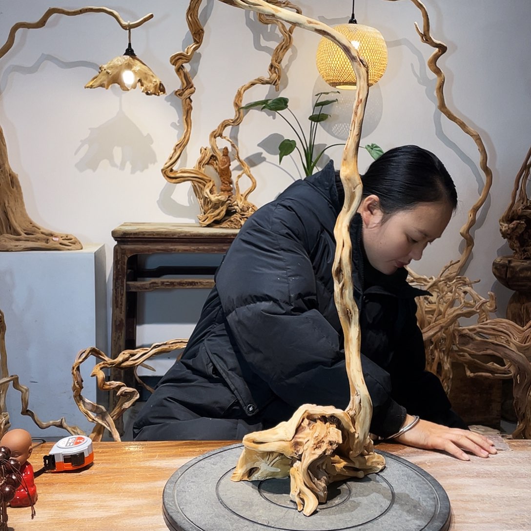 话***秋天然根雕陶制艺术品